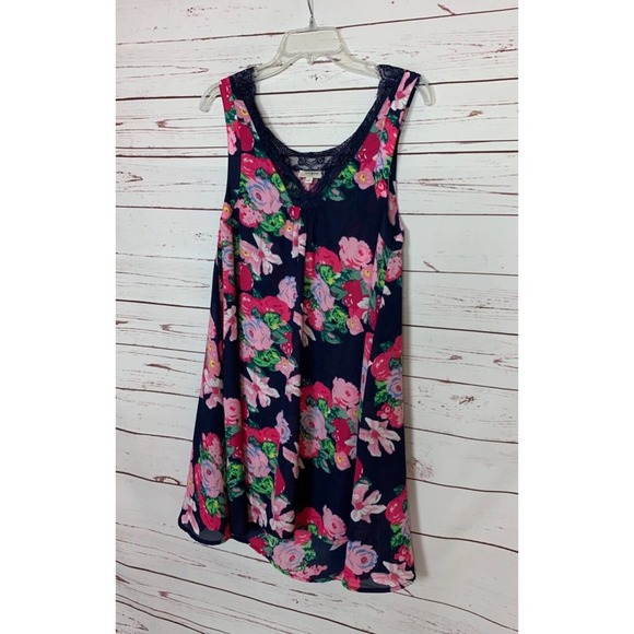 Umgee USA Boutique Women's S Small Navy Pink Lace Floral Sleeveless Spring Dress - Picture 8 of 12